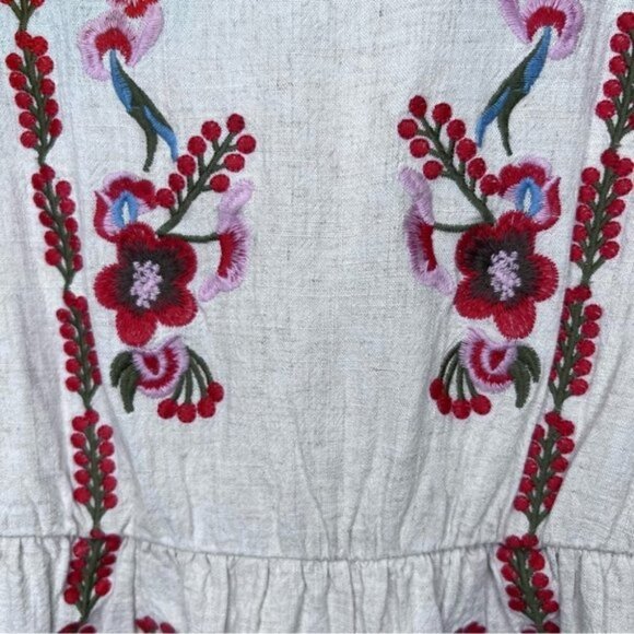 Roolee Linen Floral Embroidered Dress Size Medium Floral Boho Prairie Feminine - Picture 5 of 14